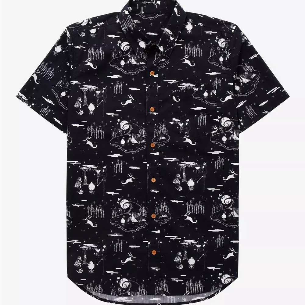 Disney Nightmare Before Christmas Scenic Woven Button-Up‎ - BoxLunch Exclusive